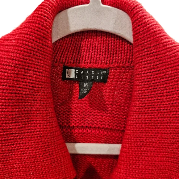 New Carole Little Size M Red Zip Wool Blend Cardigan Flap Front Sweater Top Wome - Picture 2 of 7